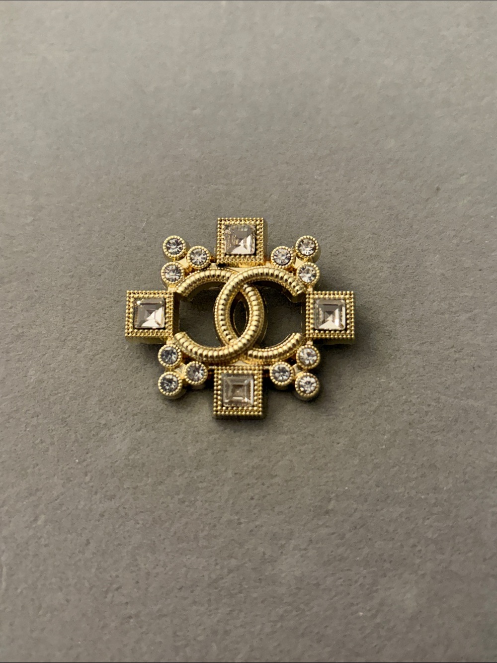 Gold Tone Crystal Double-C Logo Brooch